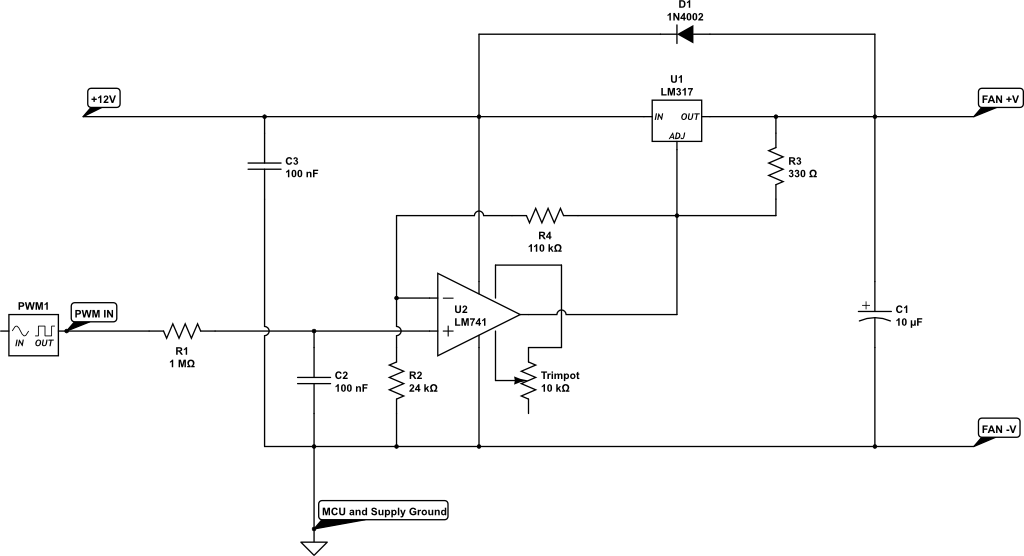 Schematic: PWM output modulating alternating current (AC) at 1% duty cycle (1of2)